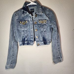 Highway Jeans Denim Lightwash Bomber Jean Jacket , Studded Size- XS